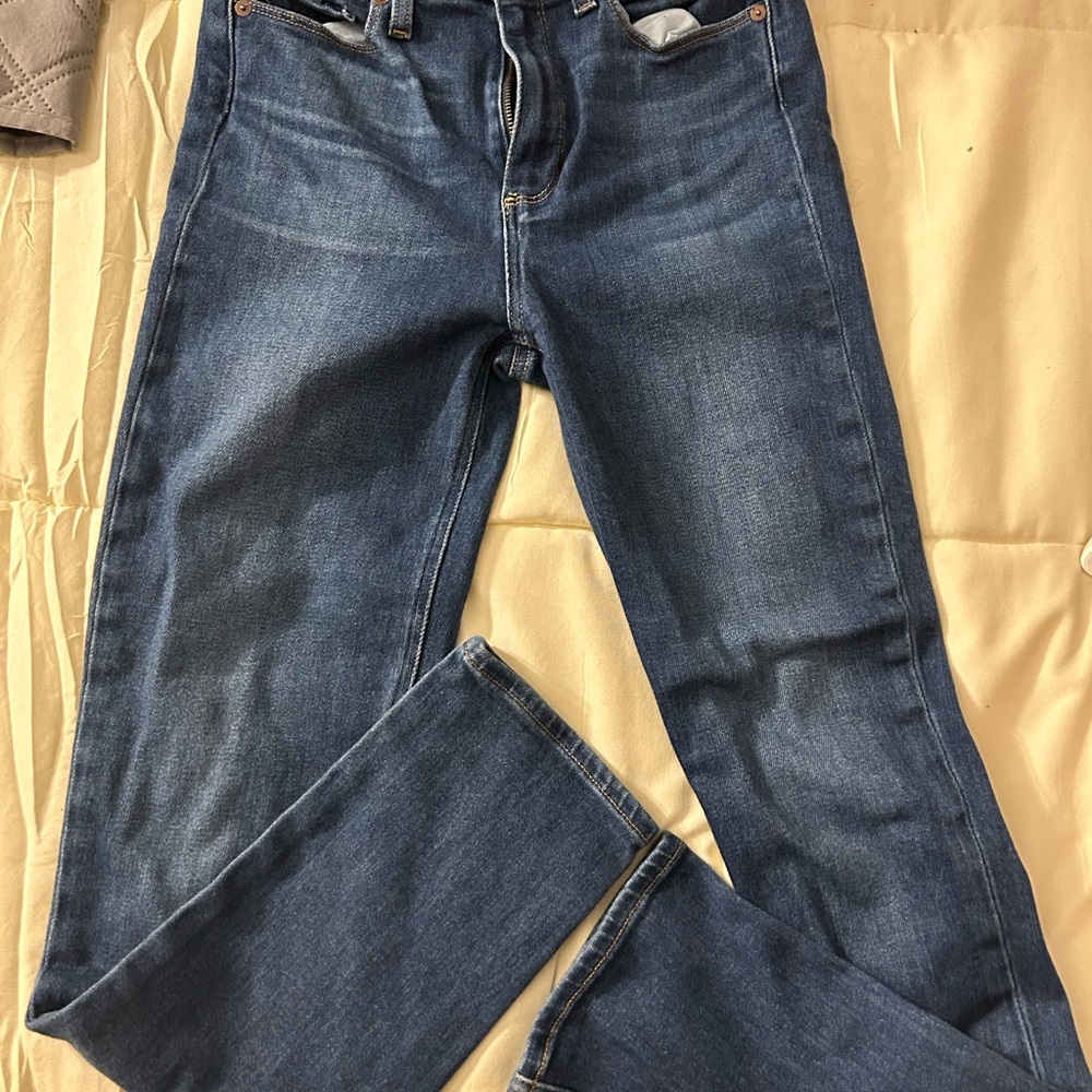PAIGE Straight-Leg Dark Mid-Blue Jeans